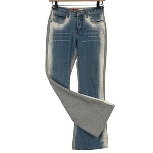LAZER JEANS Y2K Denim + Sweatpants Hybrid Flare Leg Jeans Sz 3 Blue Grey Unique
